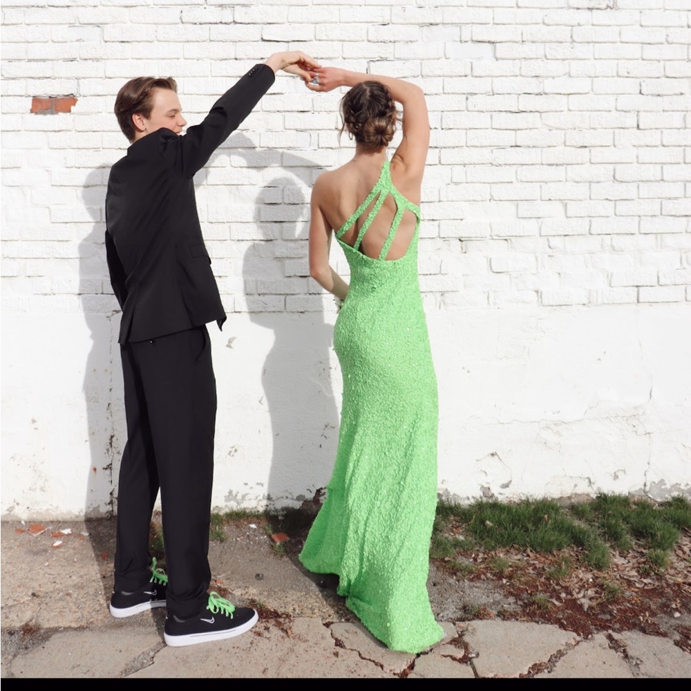 BRIGHT green Sherri Hill prom dress